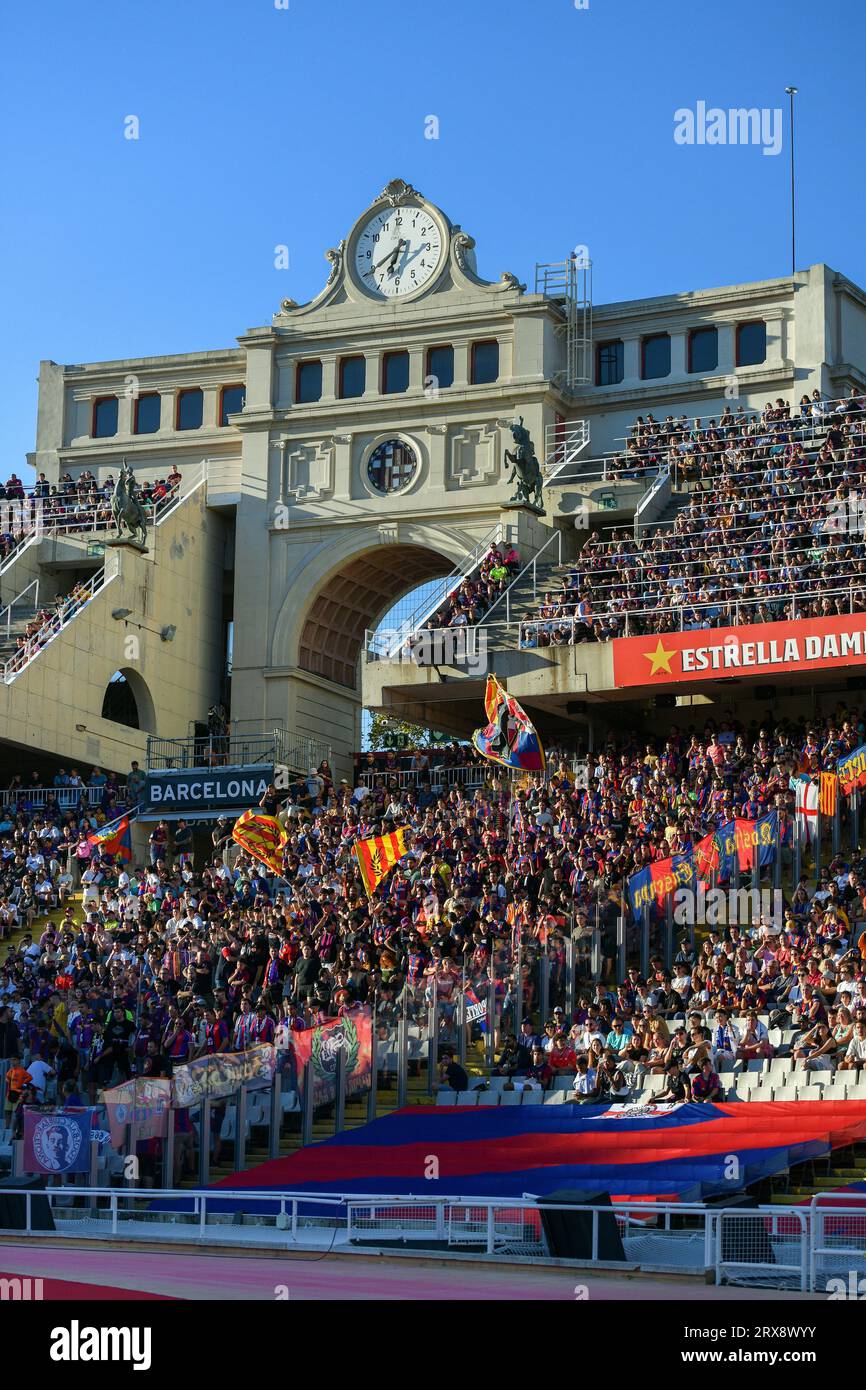 Barcellona, ESP. 23 settembre 2023. FC BARCELONA vs RC CELTA 23 settembre 2023 Vista generale degli stand di intrattenimento del FC Barcelona durante la partita tra FC Barcelona e RC Celta corrispondente al sesto giorno di la Liga EA Sports presso lo Stadio Olimpico Lluis Companys di Montjuic a Barcellona, Spagna. Crediti: Rosdemora/Alamy Live News Foto Stock