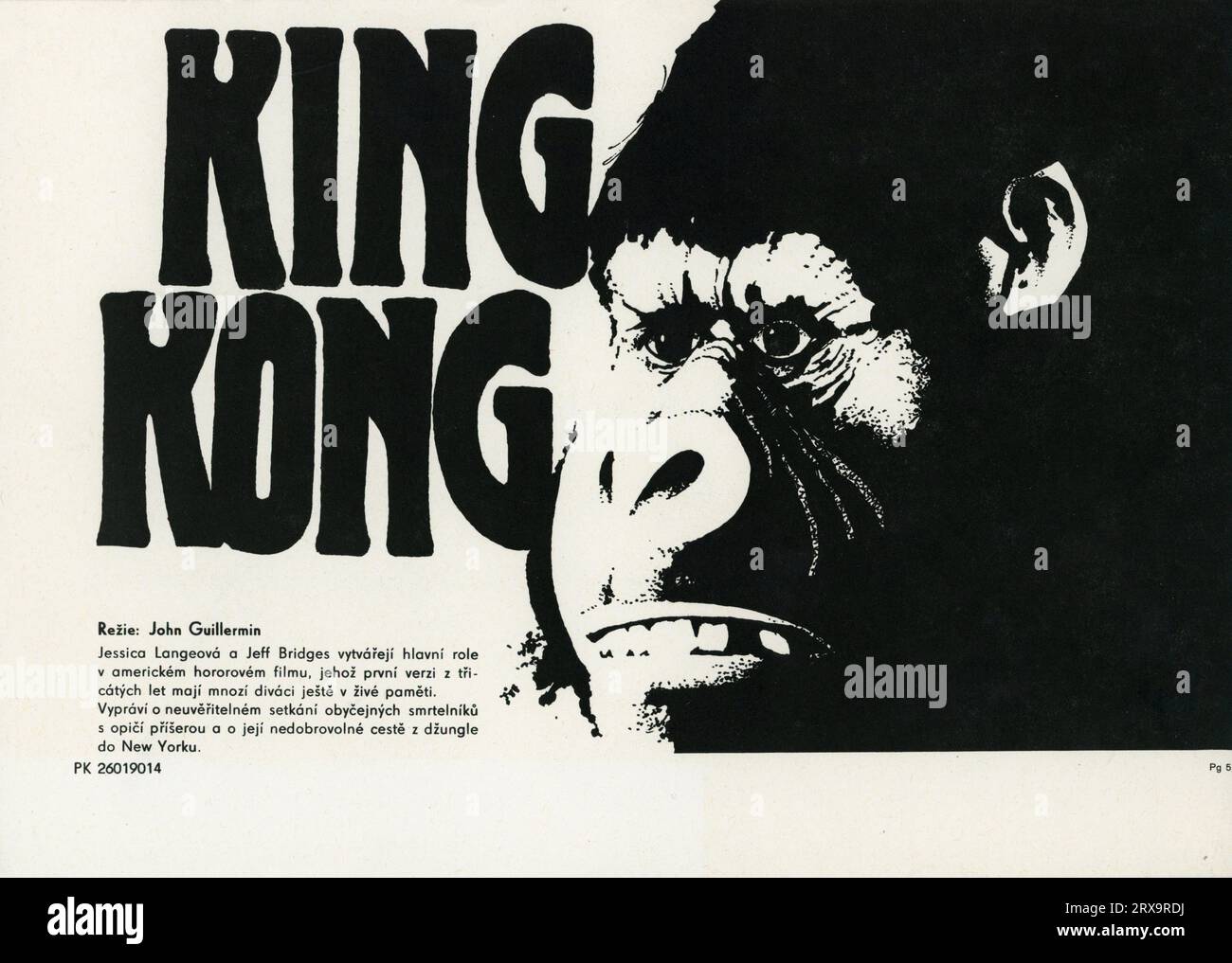 Mini poster ceco per JESSICA LANGE e JEFF BRIDGES in KING KONG 1976, regista JOHN GUILLERMIN, sceneggiatura Lorenzo Semple Jr. Basata sulla sceneggiatura di James Ashmore Creelman e Ruth Rose da un'idea di Merian C. Cooper e Edgar Wallace musica John Barry Dino De Laurentiis Company Foto Stock