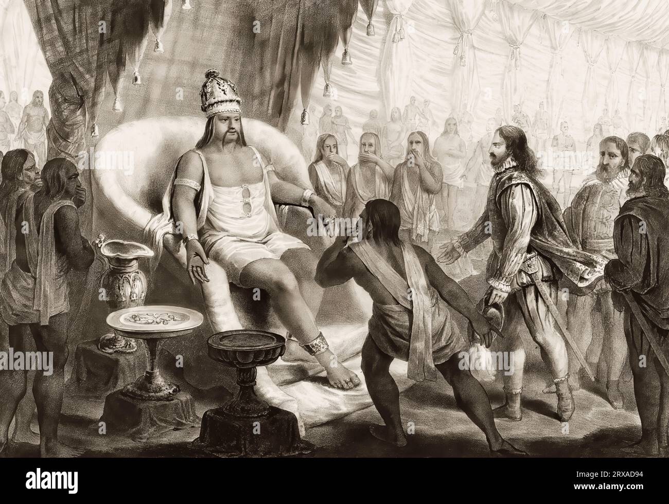 Vasco da Gama presenta una lettera del re del Portogallo al Samudrin von Calicut, Kozhikode, stato del Kerala in India, il 20 maggio 1498 Foto Stock