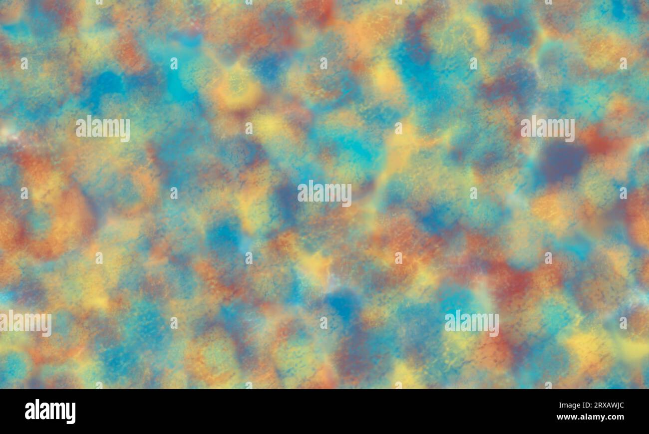 Macchie sfocate rosse, arancioni, gialle e blu con superficie ruvida. Abstarct pattern senza cuciture. Imitazione di marmo Foto Stock