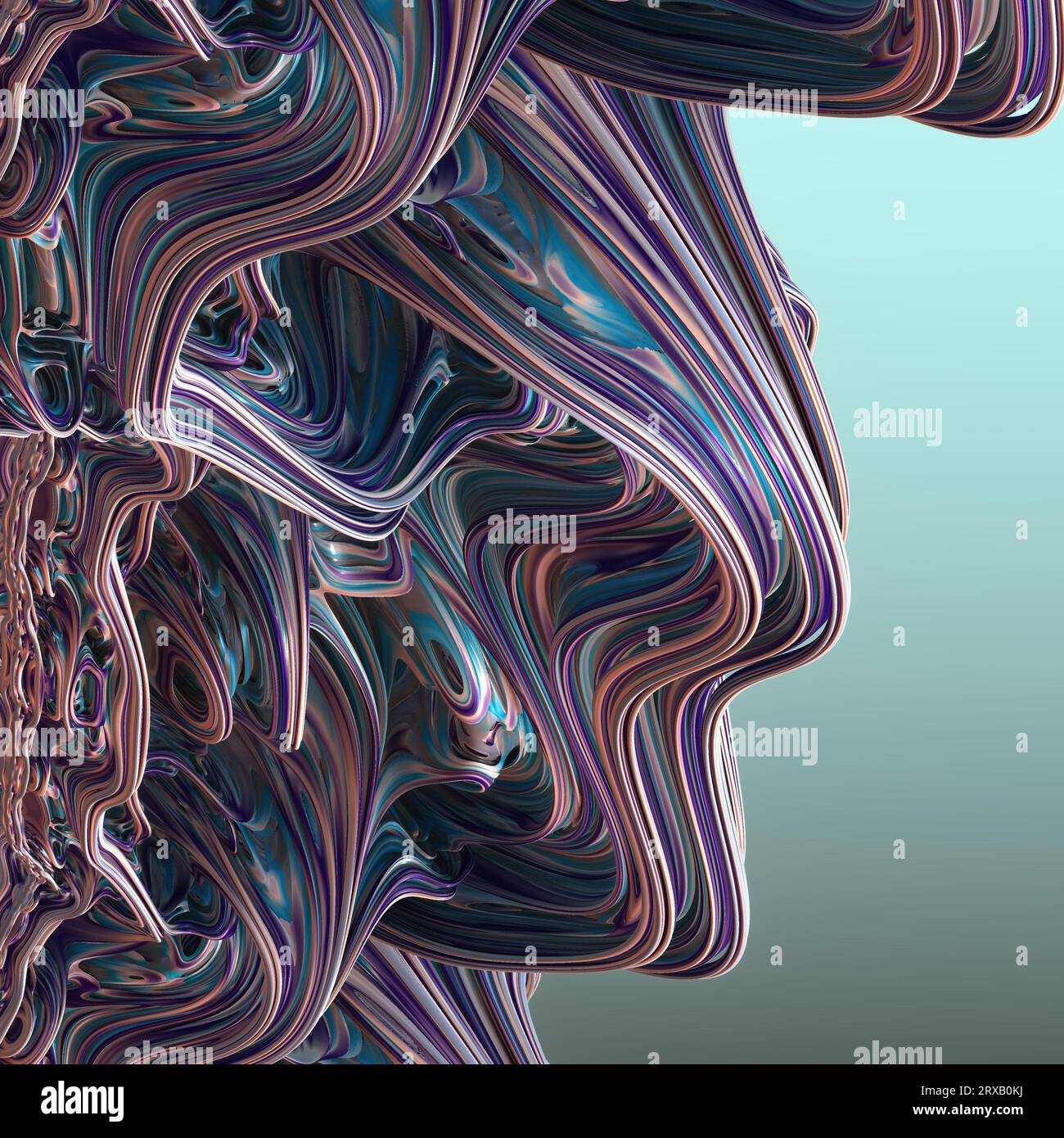 Onde 3d astratte di corallo, blu, viola e beige. illustrazione 3d, rendering 3d. Foto Stock