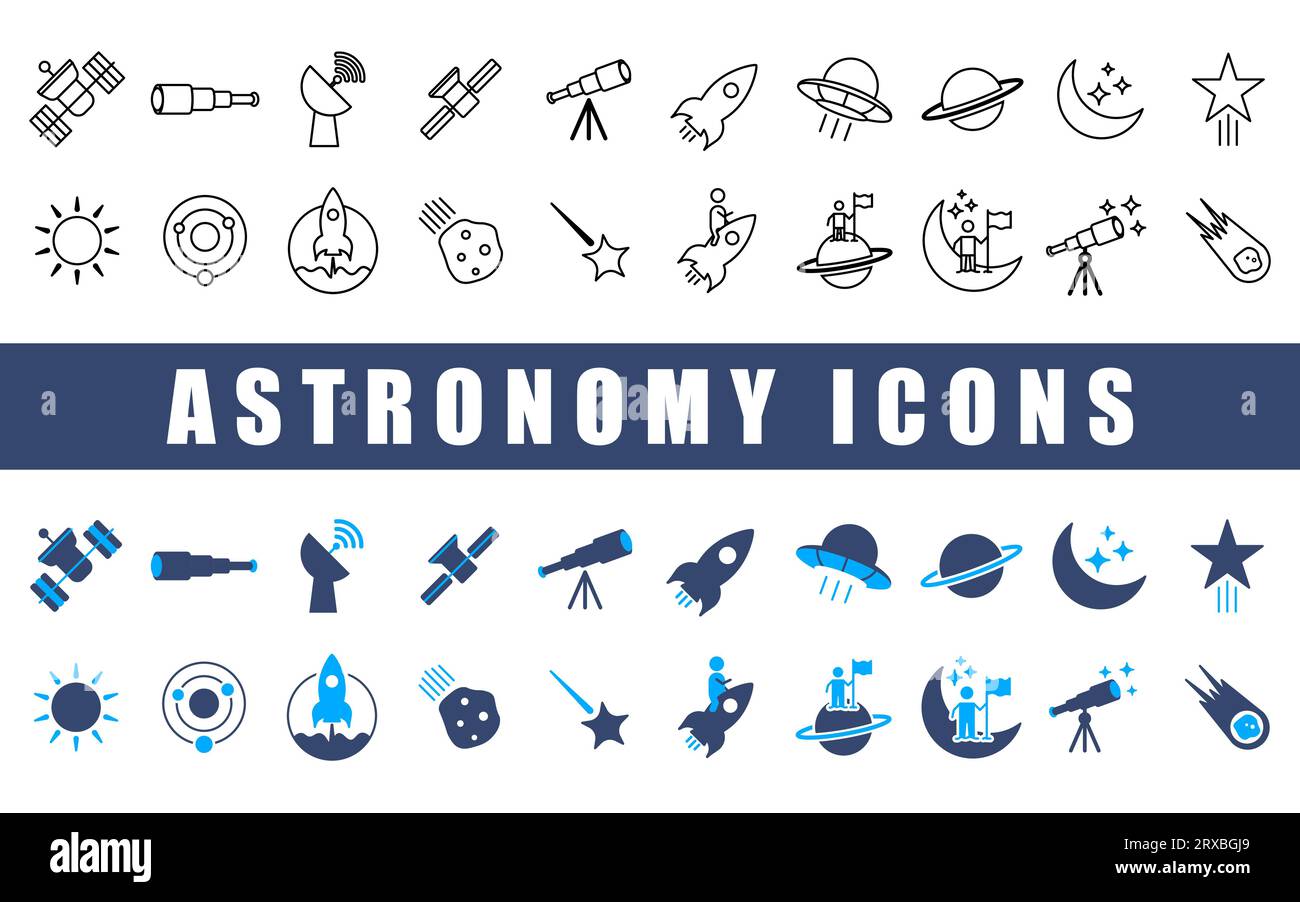 Set di icone astronomiche. Illustrazione Vettoriale