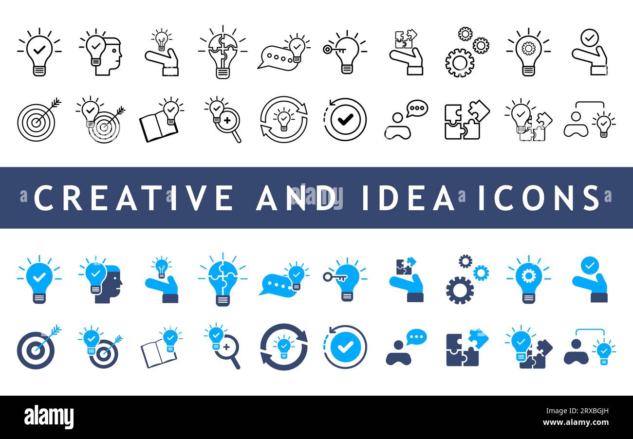 Set di icone creative e idee. Illustrazione Vettoriale