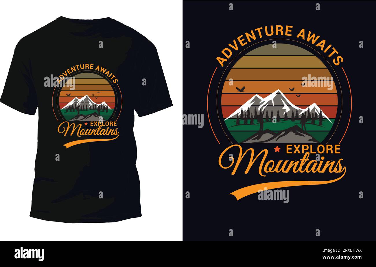 L'avventura ti aspetta Esplora Mountain T Shirt Design Vector Illustrazione Vettoriale