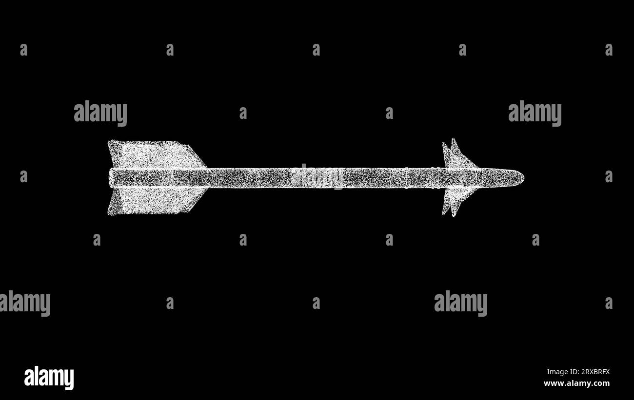 Razzo 3D su sfondo nero. Armi e concetto di guerra. Missile aereo. Sfondo pubblicitario aziendale. Per titolo, testo, presentazione. animazione 3d. Foto Stock
