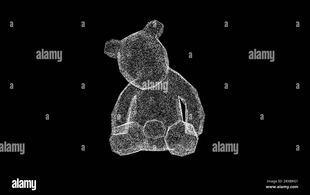 Orso giocattolo 3D rotto su sfondo nero. Concetto di Halloween. Orso bambino spaventoso. Sfondo pubblicitario aziendale. Per titolo, testo, presentazione. 3d. Foto Stock