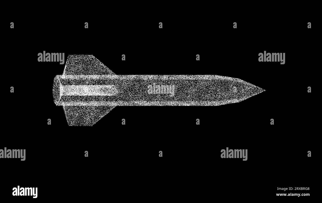 Razzo 3D su sfondo nero. Armi e concetto di guerra. Missile balistico. Sfondo pubblicitario aziendale. Per titolo, testo, presentazione. animazione 3d. Foto Stock