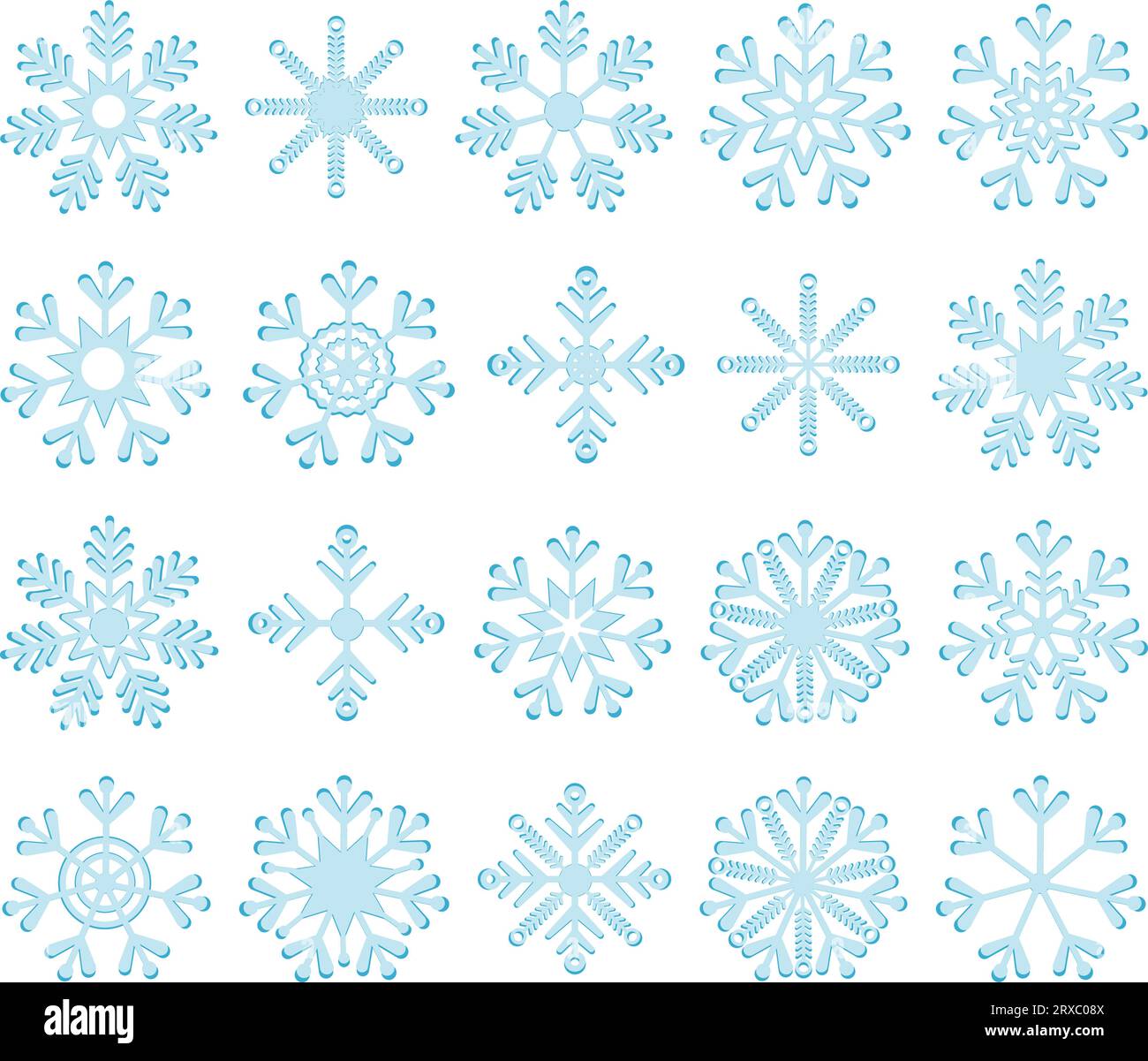 Set di disegni a fiocco di neve. Simbolo invernale del motivo della silhouette congelata con fiocchi di neve. Decorazioni per Natale e Capodanno. ic a cristalli di neve vettoriale Illustrazione Vettoriale