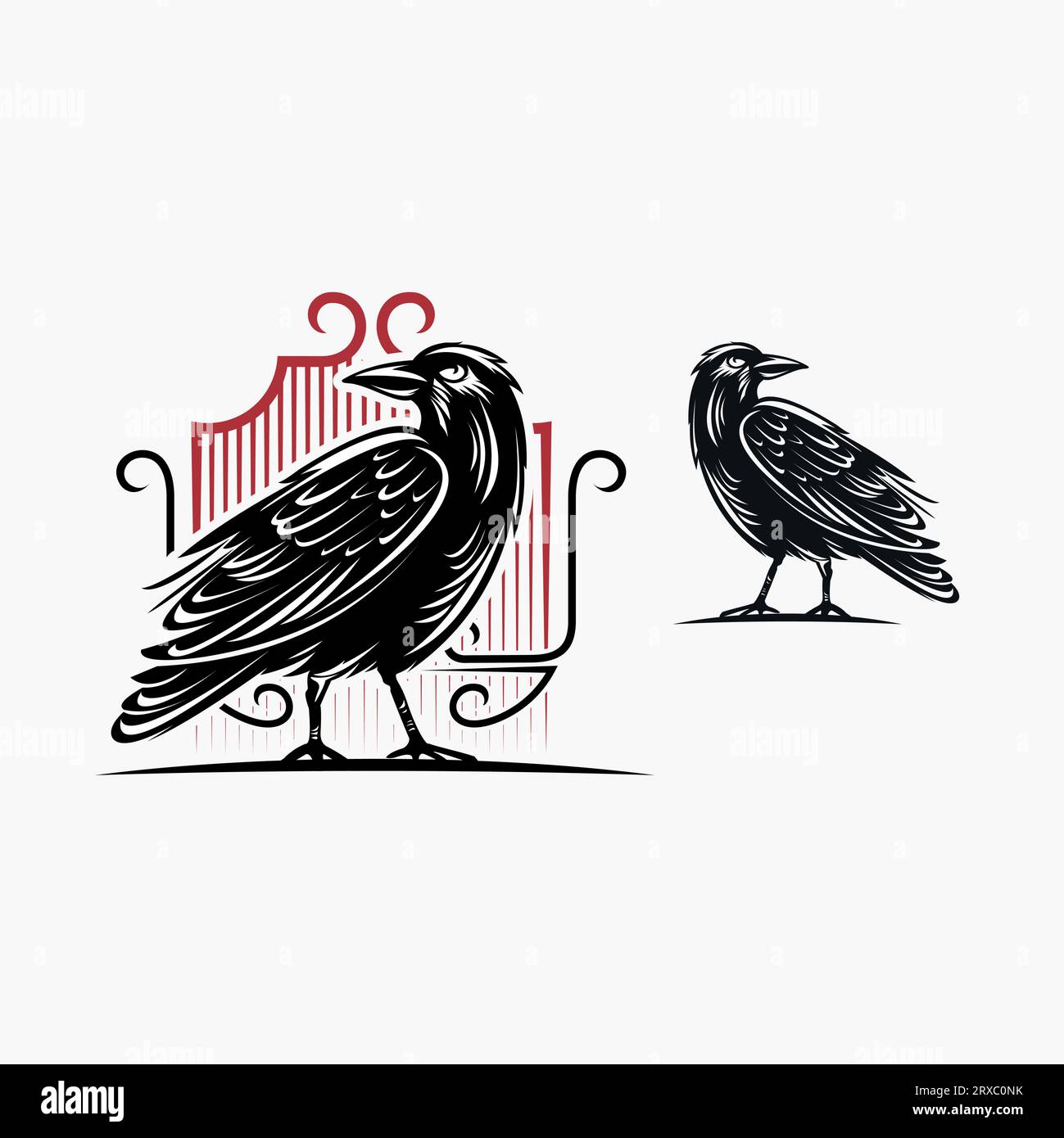 Immagine dell'uccello con logo Clean. Logo Raven Illustrazione Vettoriale