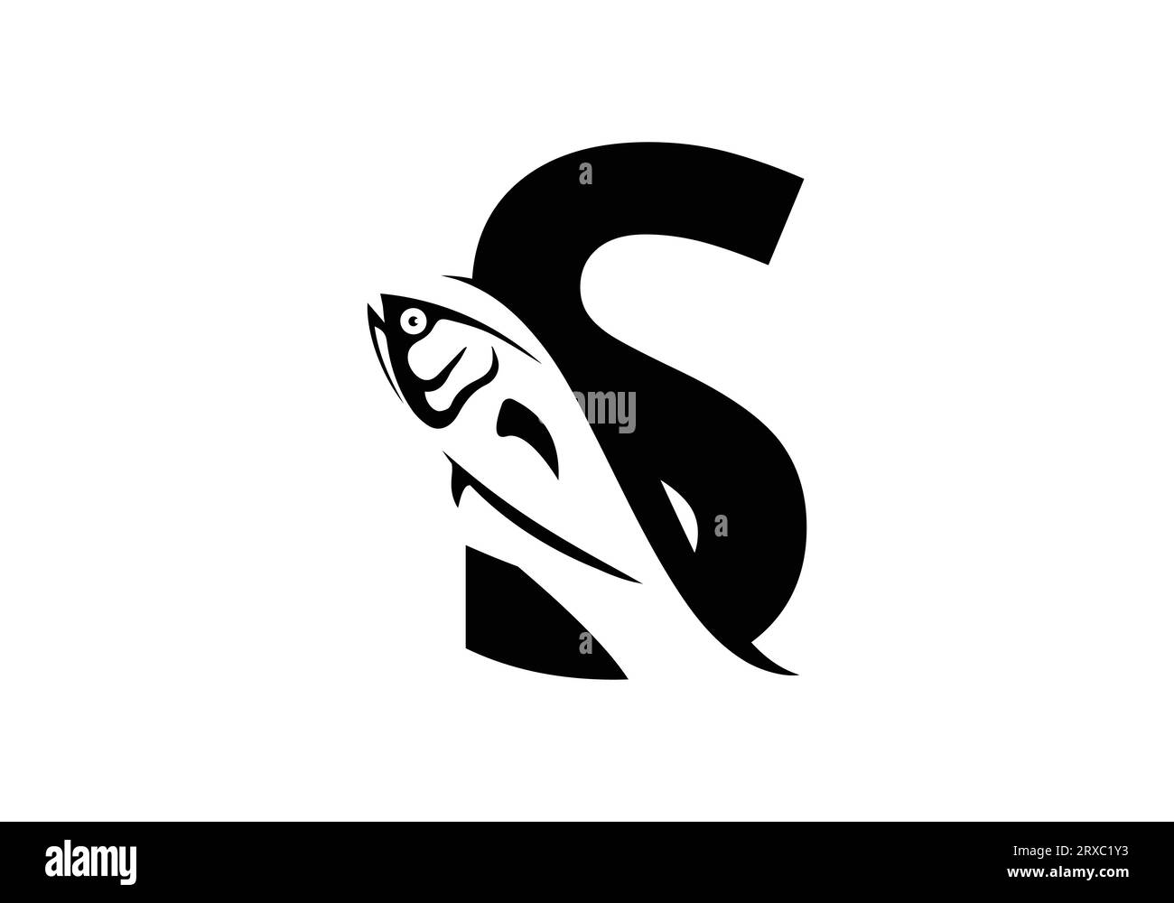 Lettera S con disegno del logo FISH modello vettoriale Illustrazione Vettoriale