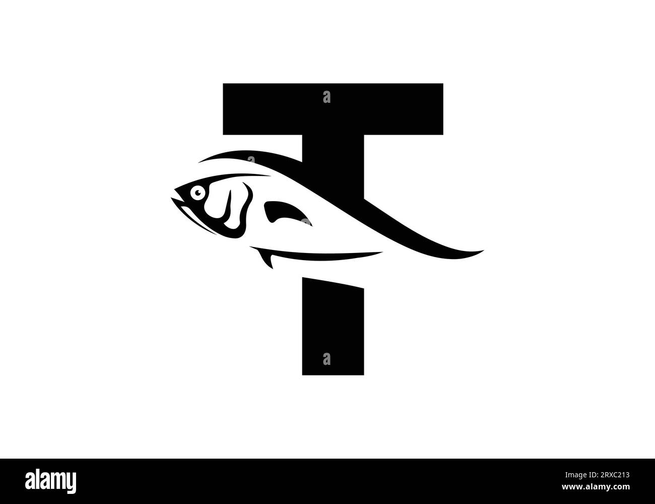 Lettera T con modello vettoriale di disegno del logo FISH Illustrazione Vettoriale