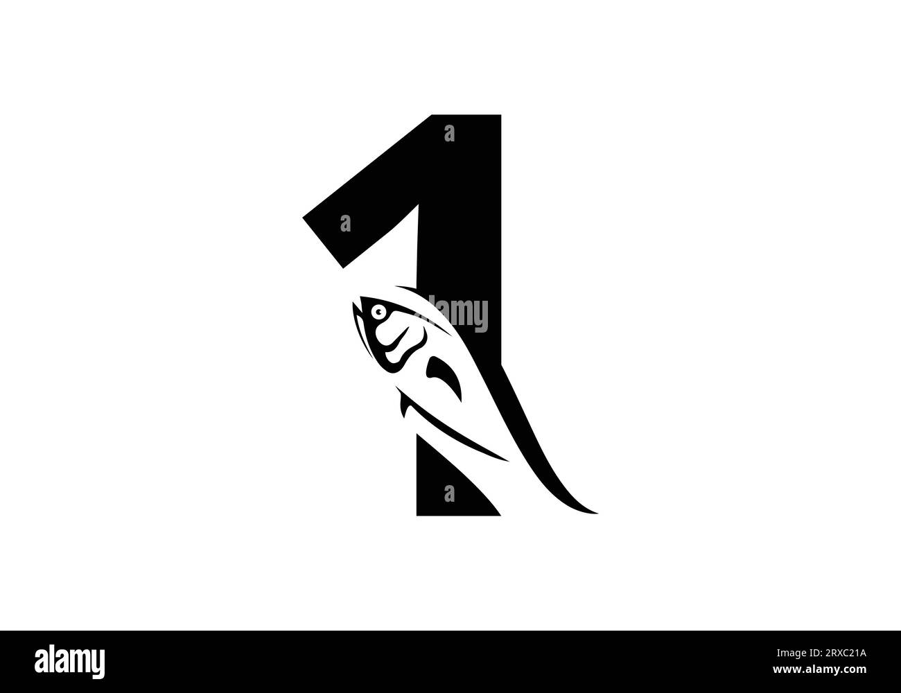 Lettera 1 con logo FISH modello vettoriale Illustrazione Vettoriale