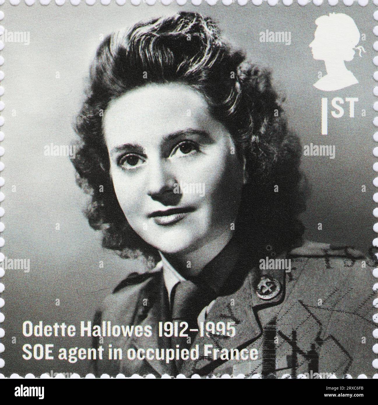 La spia britannica Odette Hallowes ritratto su francobollo Foto Stock