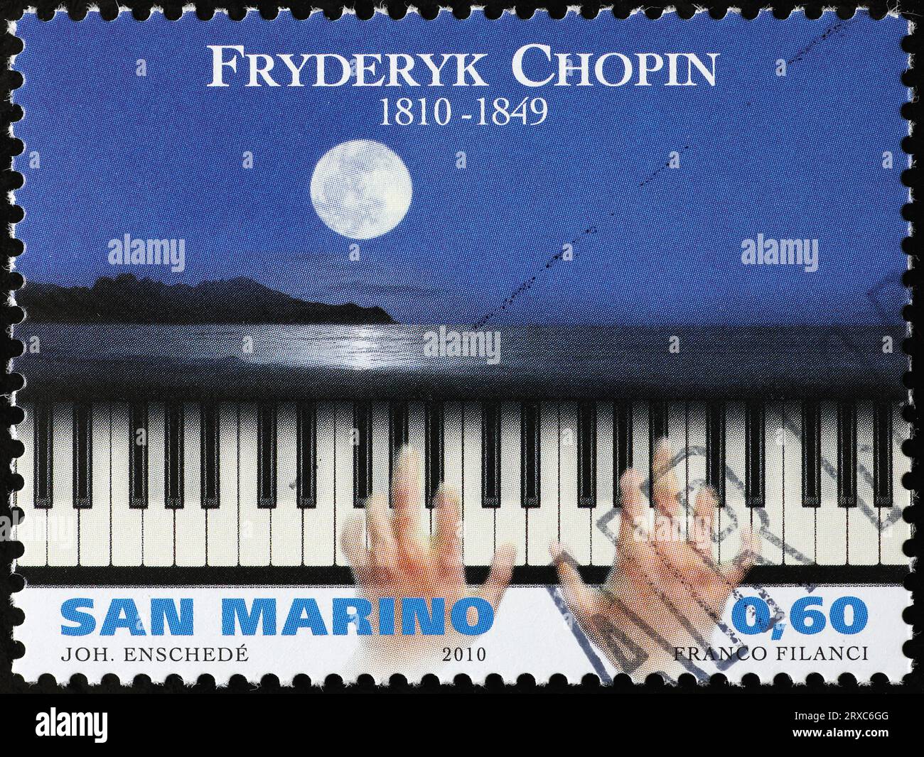Celebrazione di Fryderyk Chopin su francobollo di San Marino Foto Stock