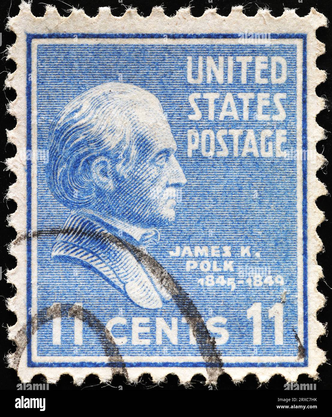 Il presidente DEGLI STATI UNITI James K.Polk con francobollo vintage Foto Stock