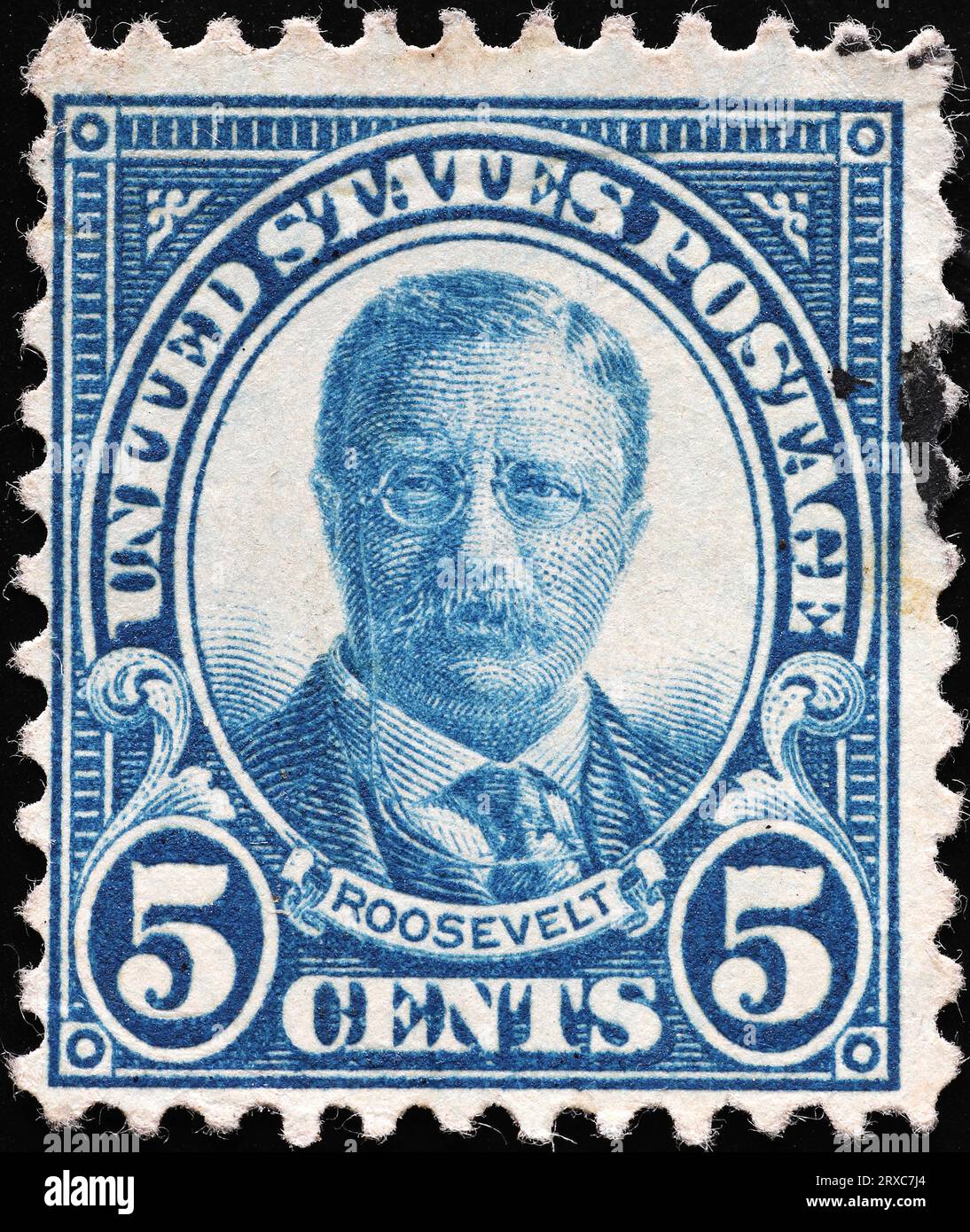 Il Presidente DEGLI STATI UNITI Theodore Rooosevelt sul vecchio francobollo Foto Stock