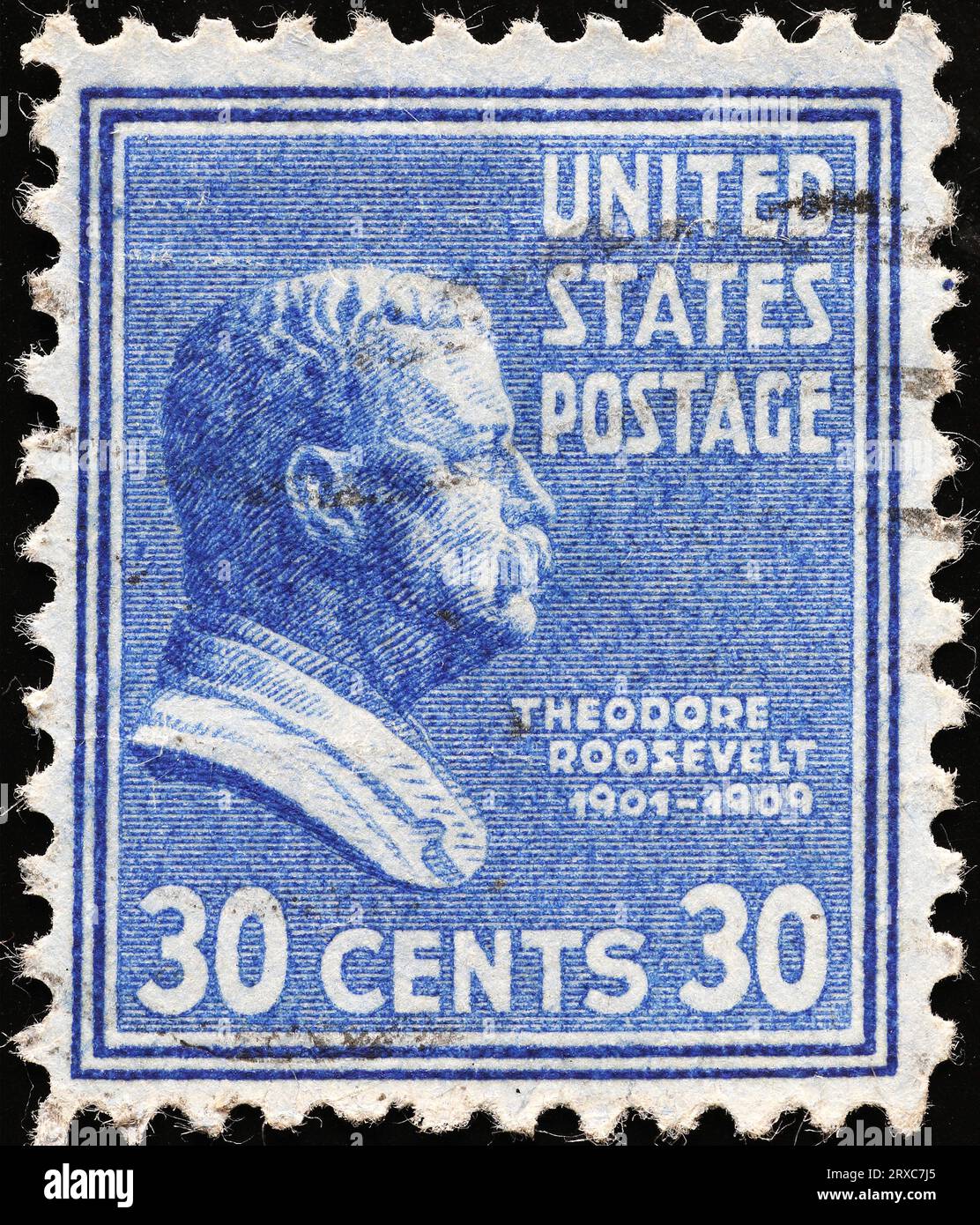 Il presidente DEGLI STATI UNITI Theodore Rooosevelt su francobollo vintage Foto Stock