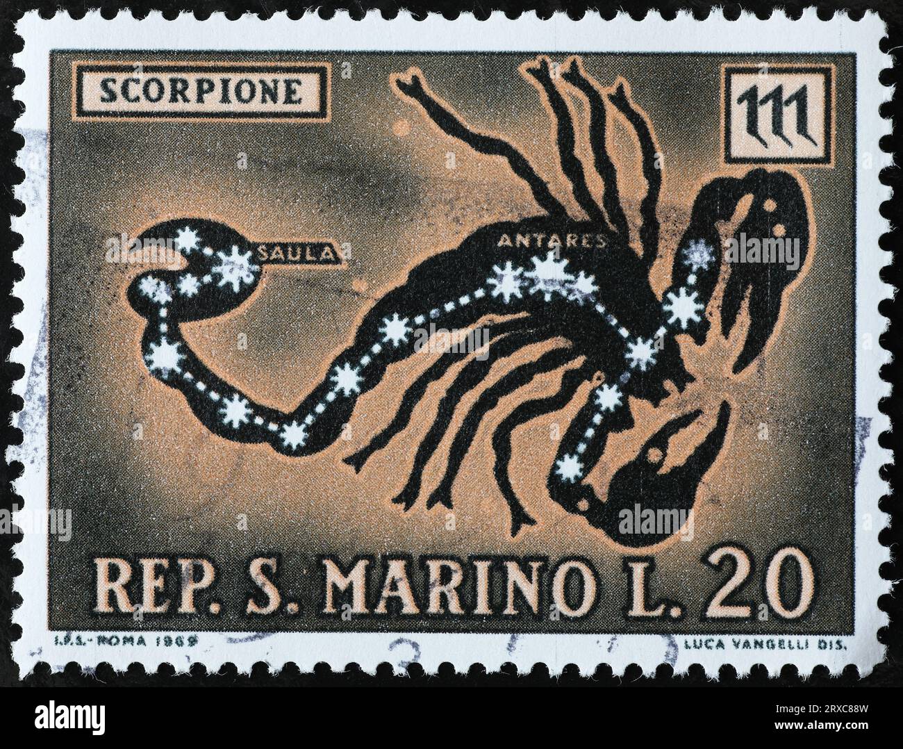 Segno zodiacale dello scorpione sul francobollo Foto Stock