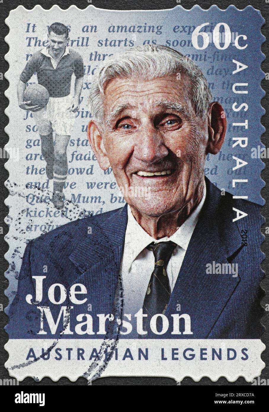 Il giocatore di football australiano Joe Marston con francobollo Foto Stock
