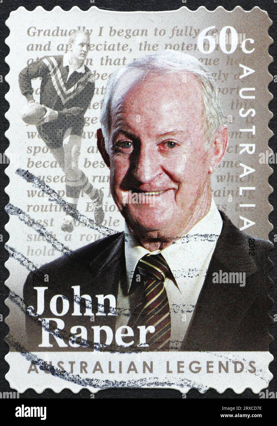John Raper, calciatore australiano di rugby League, con francobollo Foto Stock
