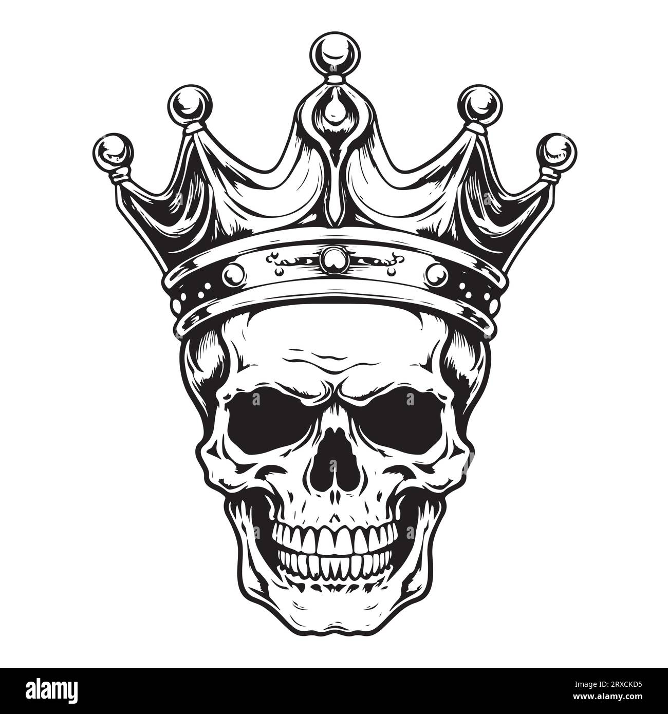 Teschio umano in bozzetto corona disegnato a mano Vector Death Day Illustrazione Vettoriale