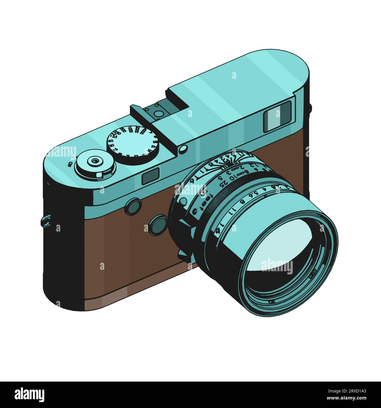 Illustrazione vettoriale stilizzata della fotocamera mirrorless con telemetro Illustrazione Vettoriale