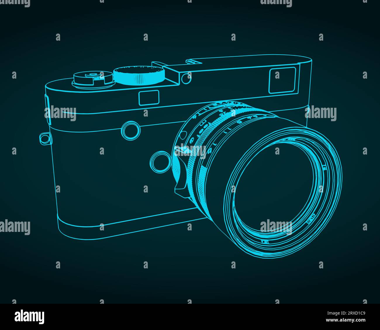 Illustrazione vettoriale stilizzata del progetto della fotocamera mirrorless rangefinder Illustrazione Vettoriale