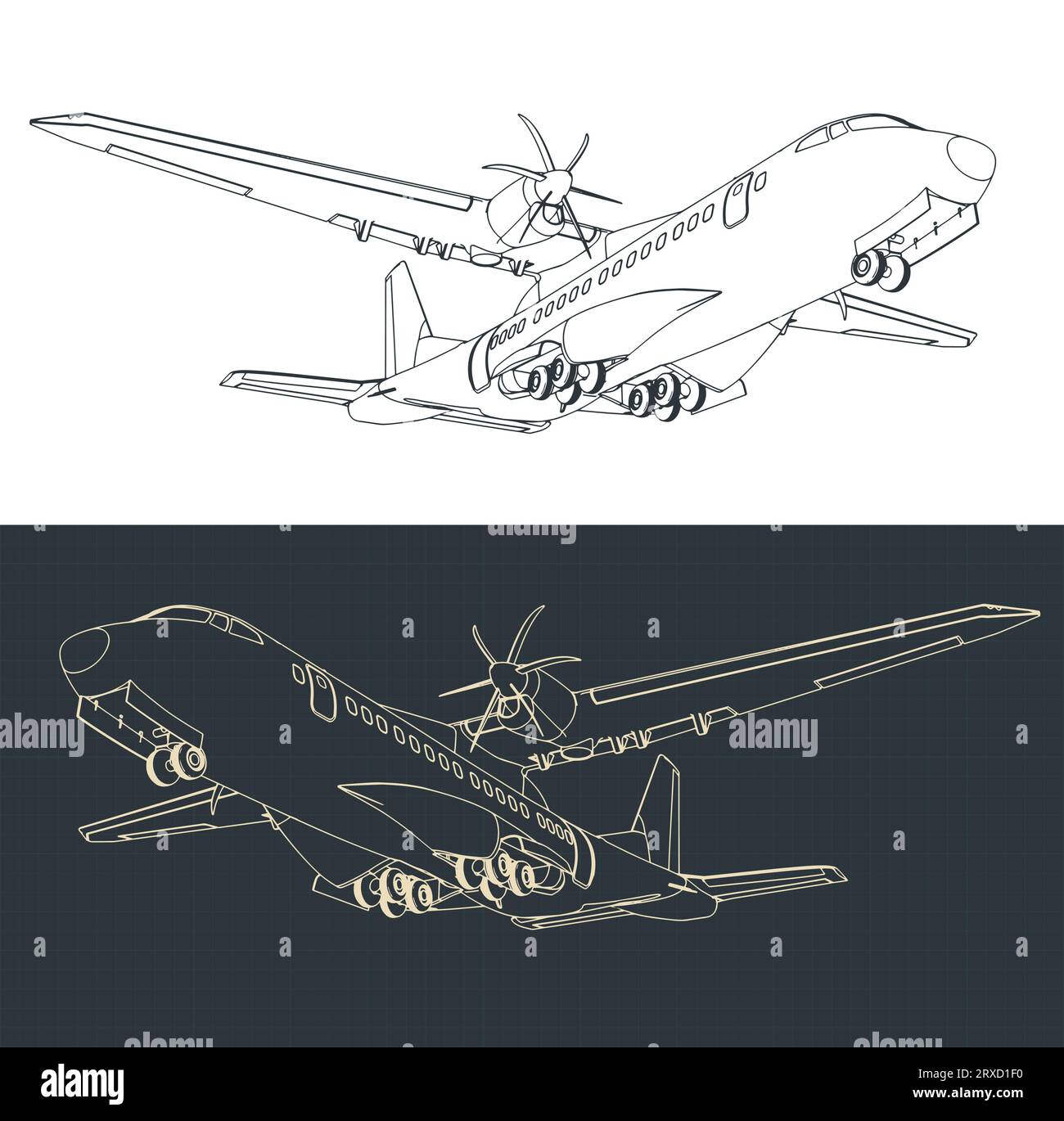 Illustrazioni vettoriali stilizzate di progetti di aerei da trasporto a turboelica Illustrazione Vettoriale