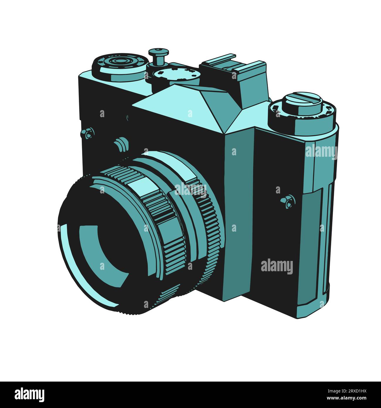 Illustrazione vettoriale stilizzata della fotocamera reflex a film retro Illustrazione Vettoriale