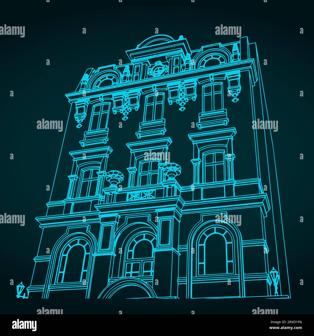 Illustrazione vettoriale stilizzata di una facciata di un edificio vittoriano Illustrazione Vettoriale
