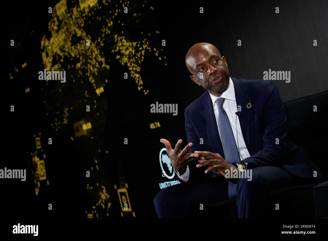 New York, New York, USA. , . James Manyika durante la 2023 UNSTOPPABLE AFRICA Conference presentata da Global African Business Initiative, tenutasi al Westin Grand Central di New York, settembre 21-22 2023. Crediti: Jennifer Graylock/Alamy Live News Foto Stock