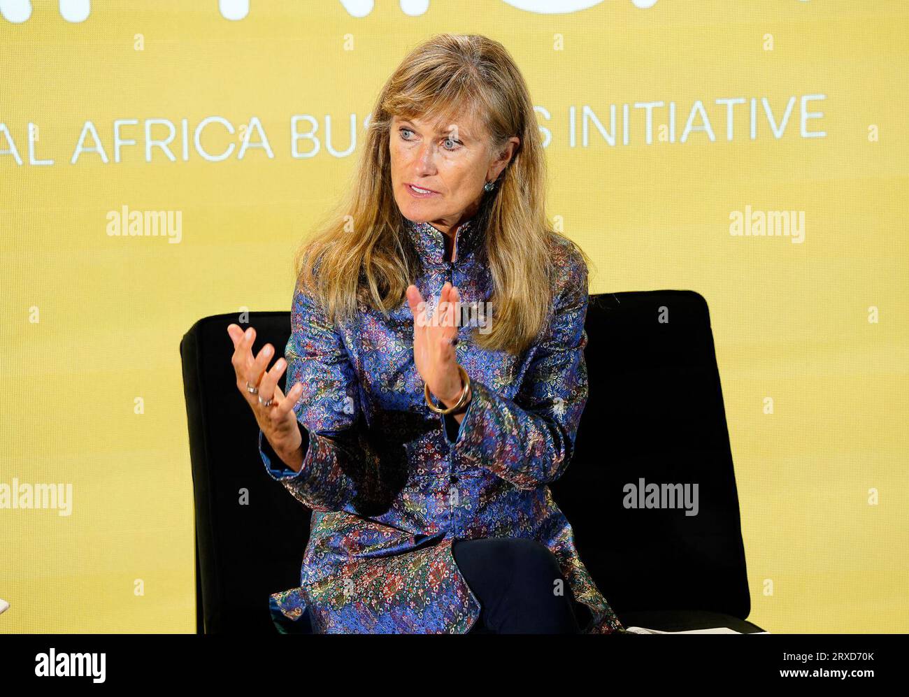 New York, New York, USA. , . Jacqueline Novogratz durante la 2023 UNSTOPPABLE AFRICA Conference presentata da Global African Business Initiative, tenutasi al Westin Grand Central di New York City, settembre 21-22 2023. Crediti: Jennifer Graylock/Alamy Live News Foto Stock