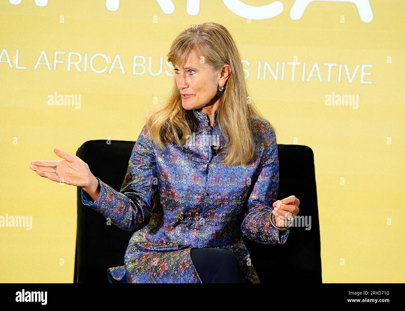 New York, New York, USA. , . Jacqueline Novogratz durante la 2023 UNSTOPPABLE AFRICA Conference presentata da Global African Business Initiative, tenutasi al Westin Grand Central di New York City, settembre 21-22 2023. Crediti: Jennifer Graylock/Alamy Live News Foto Stock