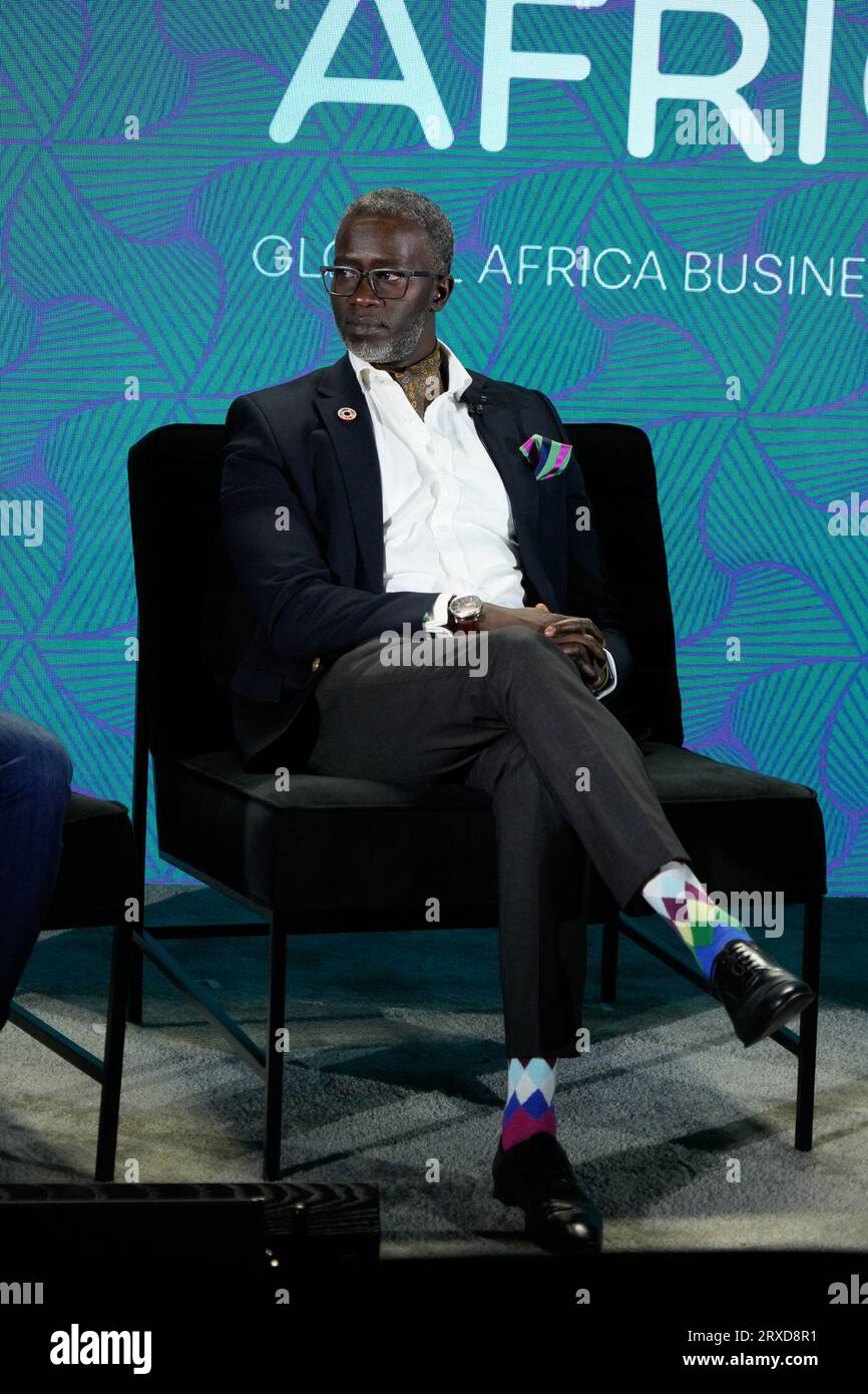 New York, New York, USA. , . Stephen Kiptinness durante la 2023 UNSTOPPABLE AFRICA Conference presentata da Global African Business Initiative, tenutasi al Westin Grand Central di New York City, settembre 21-22 2023. Crediti: Jennifer Graylock/Alamy Live News Foto Stock