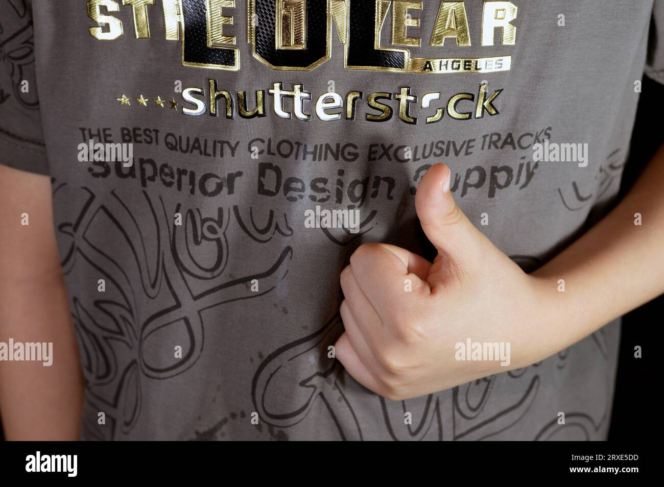 Cairo, Egitto, 15 settembre 2023: Un giovane ragazzo con maglietta con testo scritto, parola Shutterstock sulla maglietta, Shutterstock, Inc. È un fornitore americano Foto Stock