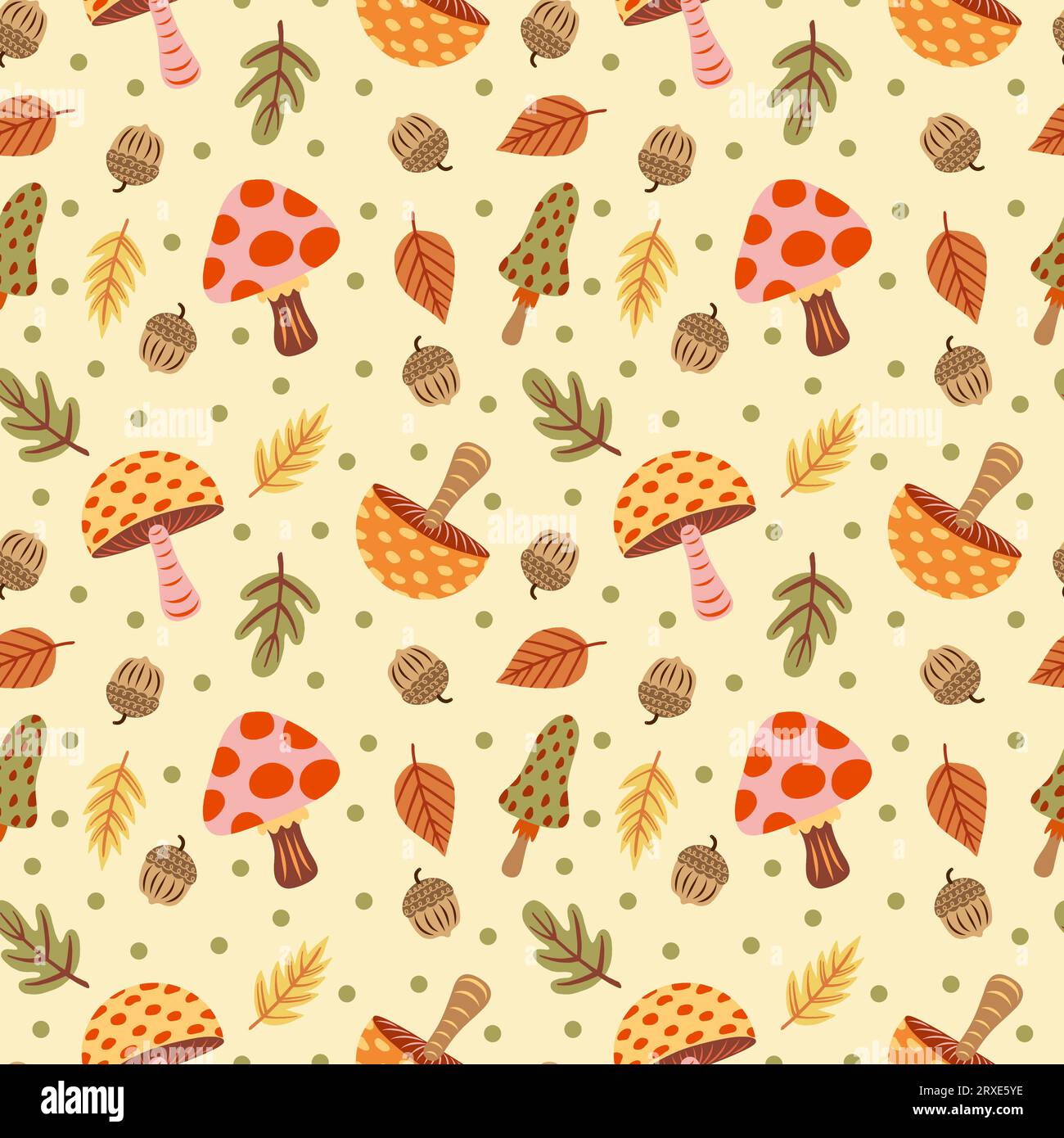 Decorazioni autunnali e funghi con motivo senza cuciture Foto Stock