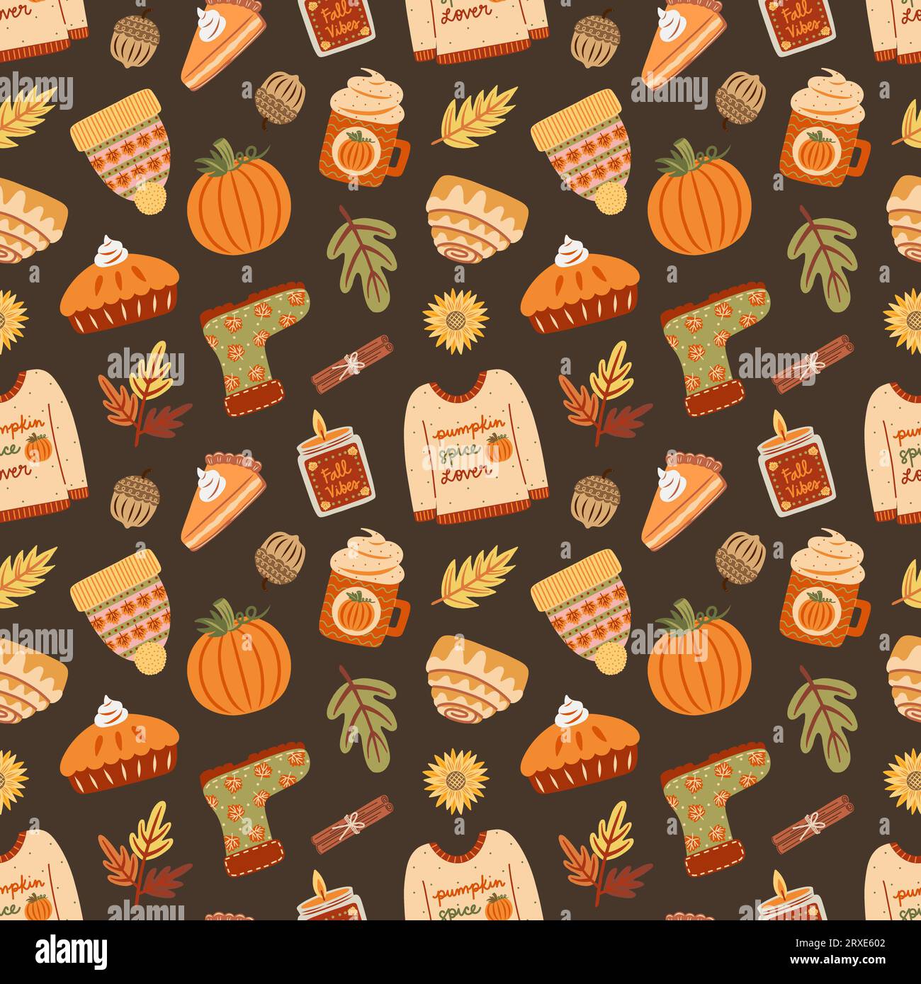Design con motivo senza cuciture Pumpkin Spice Lover Foto Stock