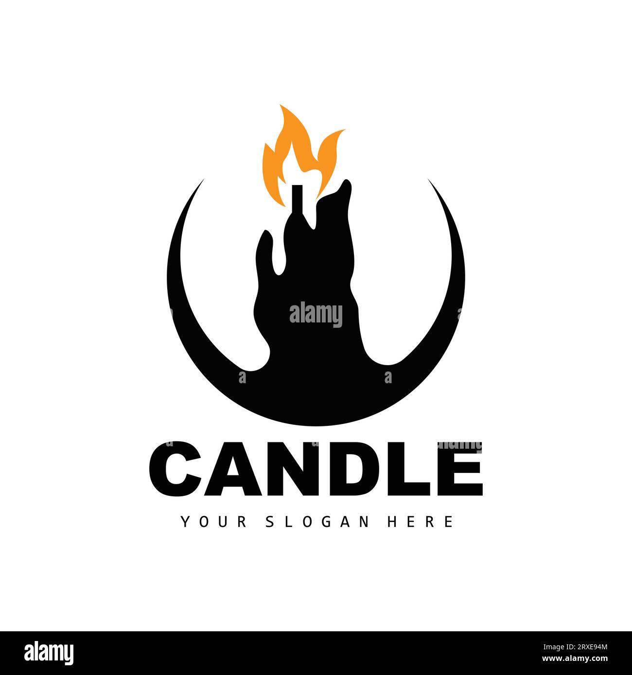 Logo a candela, elegante cena romantica a lume di candela con design a fiamma, tradizionale vettoriale di candele Spa Illustrazione Vettoriale