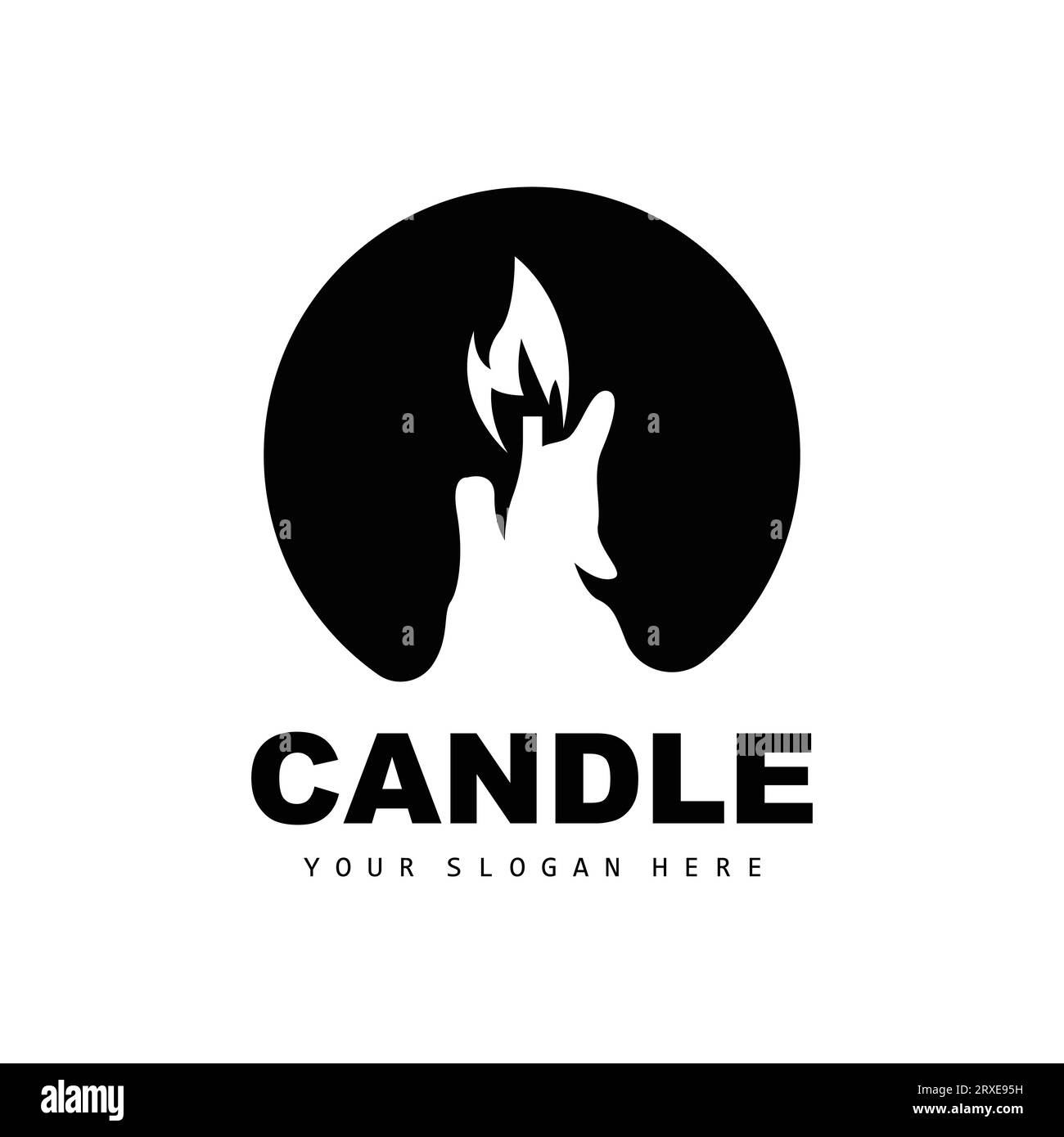 Logo a candela, elegante cena romantica a lume di candela con design a fiamma, tradizionale vettoriale di candele Spa Illustrazione Vettoriale