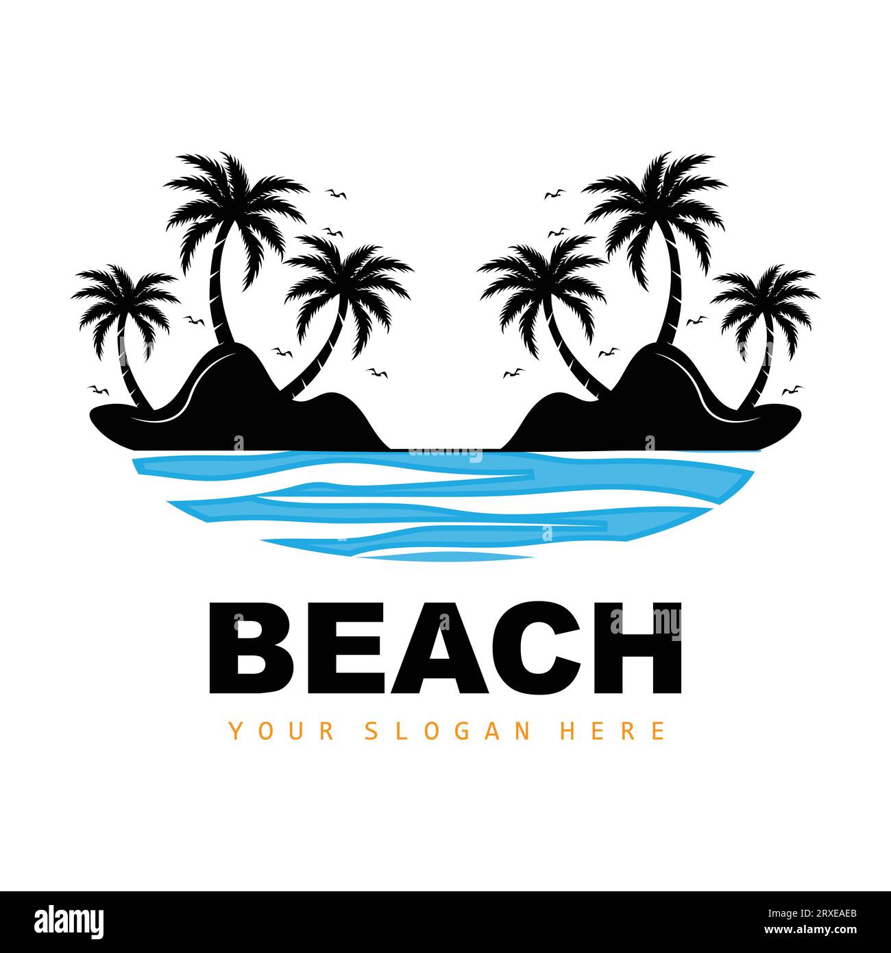 Cocco e logo spiaggia, Ocean Nature Landscape Design, Beach Icon Plant Vector Illustrazione Vettoriale