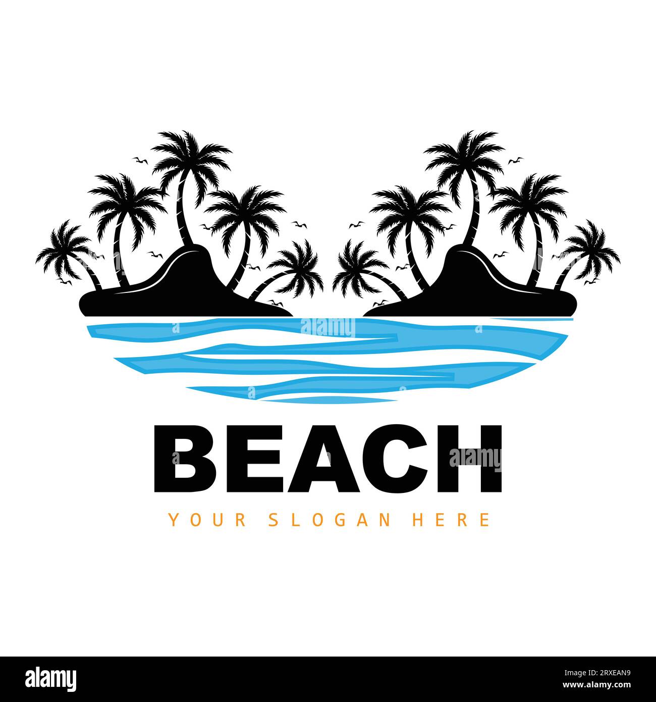 Cocco e logo spiaggia, Ocean Nature Landscape Design, Beach Icon Plant Vector Illustrazione Vettoriale