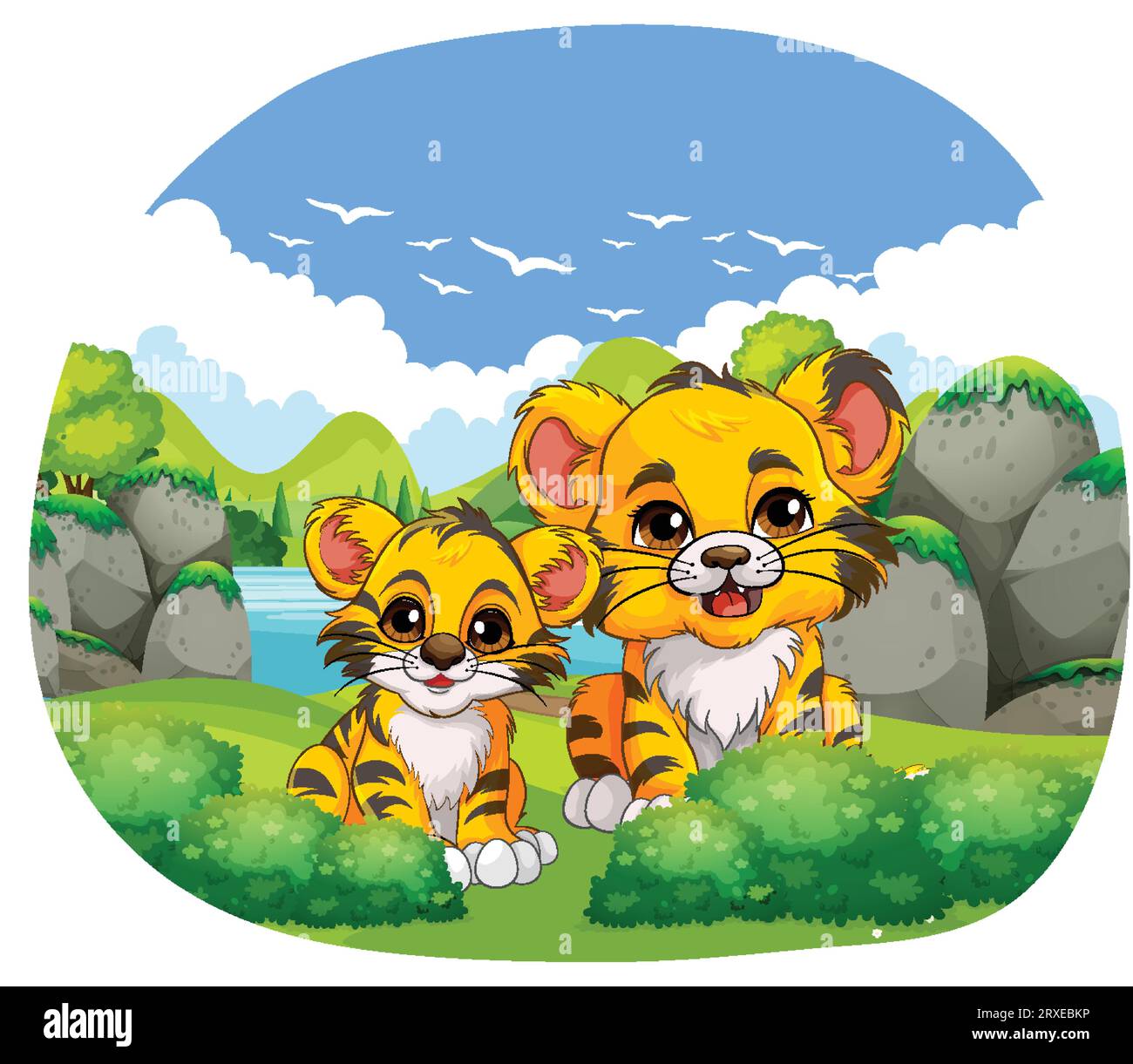 Illustrazioni di baby Tigers in stile cartone animato Illustrazione Vettoriale