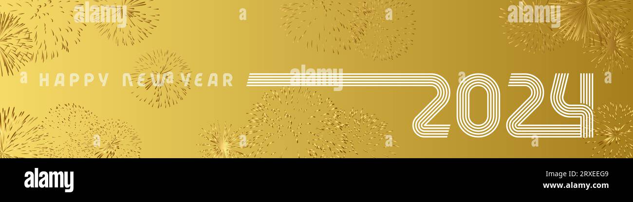 Felice anno nuovo 2024 Design banner Internet icona Web orizzontale Holiday backround Golden Elements Illustrazione Vettoriale