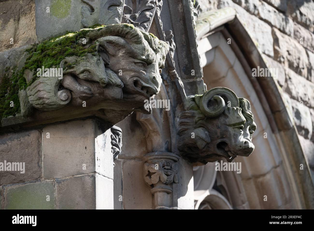 Le bestie intagliate si dirigono su St. Martin's Church, Birmingham, West Midlands, Inghilterra, Regno Unito Foto Stock