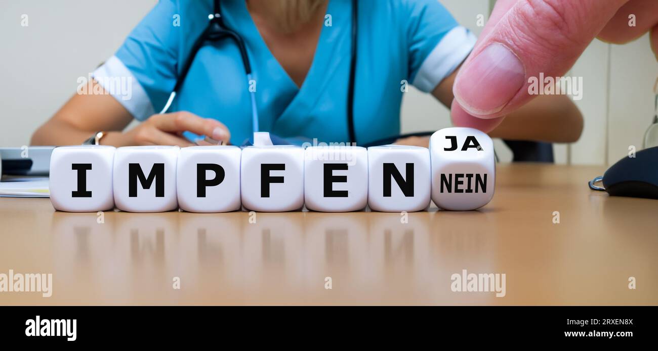 I dadi formano l'espressione tedesca "Impfen Ja Nein" (vaccinazione sì no). Foto Stock