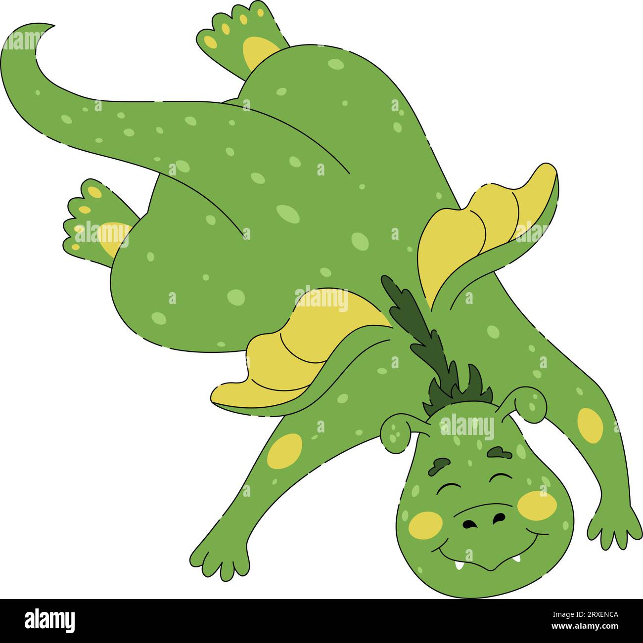 Simpatico drago verde sorridente e in volo Illustrazione Vettoriale