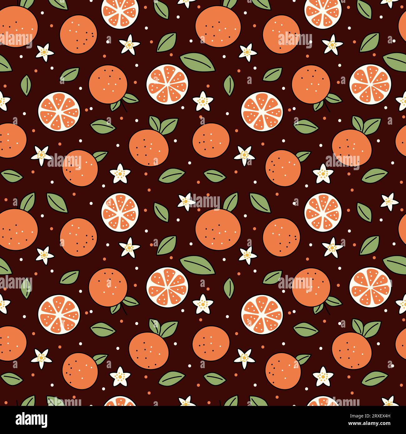 Motivo senza cuciture di arancia e foglie vettore di frutta Illustrazione Vettoriale