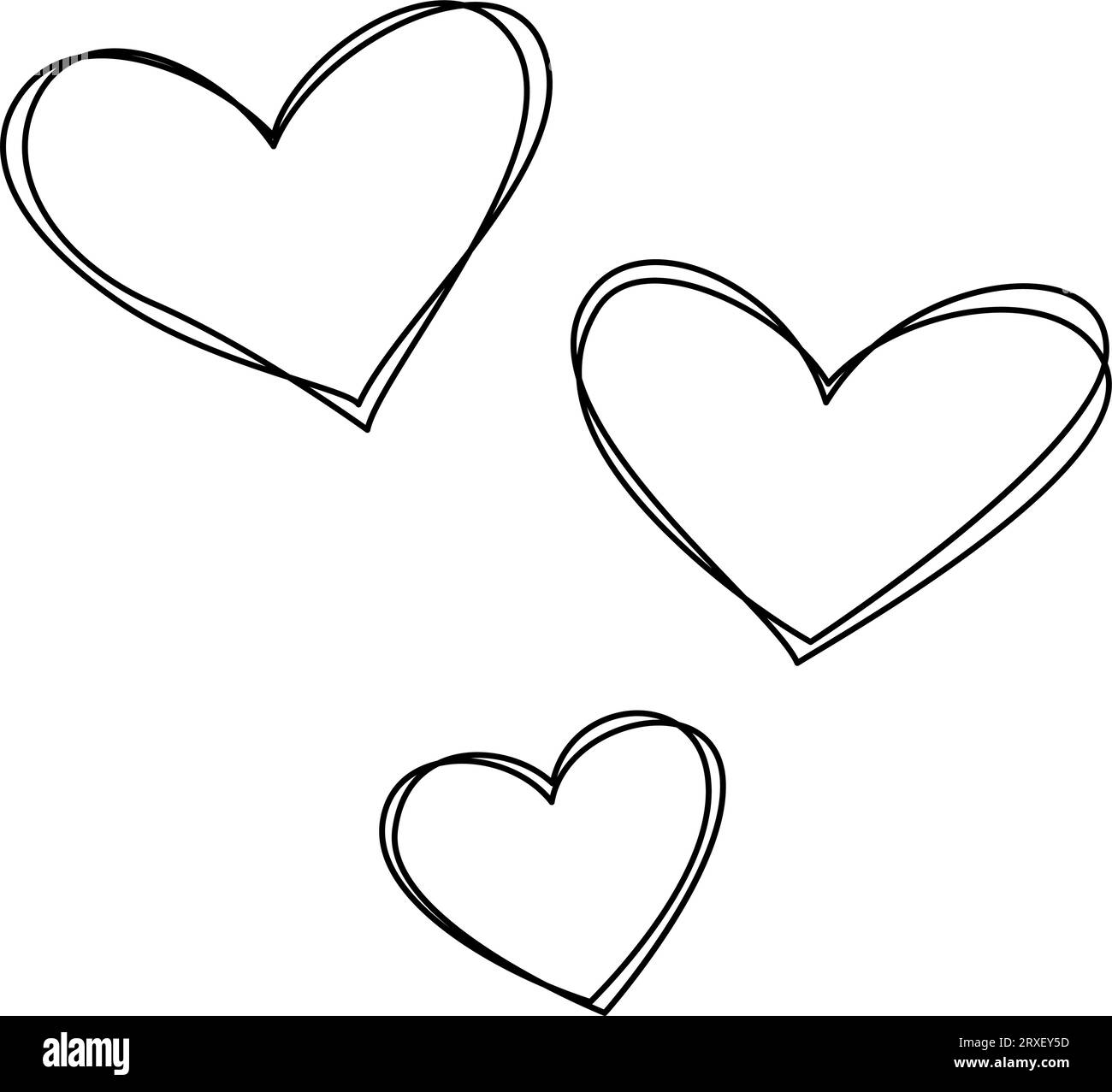 Set di evidenziazione cuore. Imitazione disegnata a mano Illustrazione Vettoriale