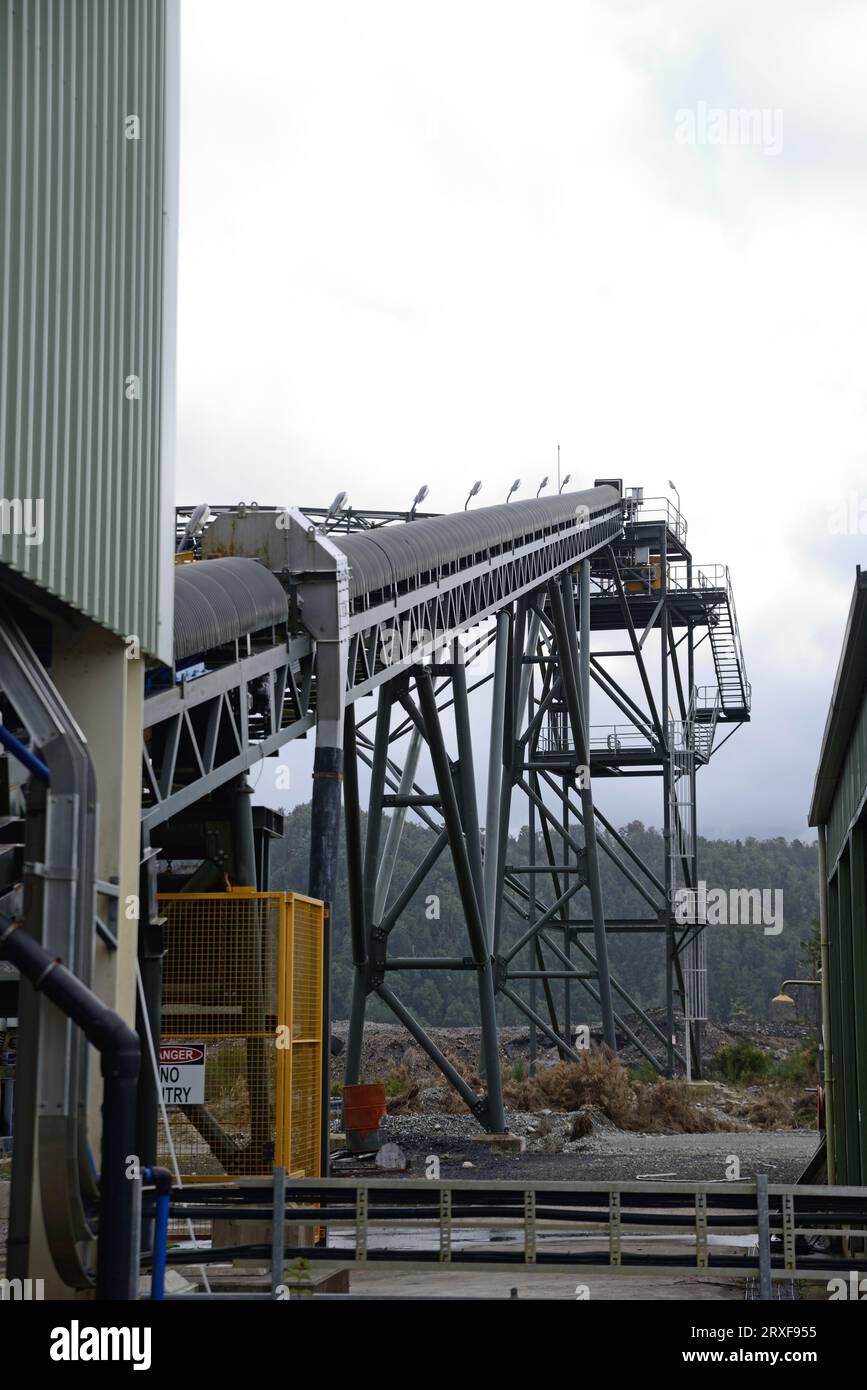 GREYMOUTH, NUOVA ZELANDA, circa 2010: Impianto di consegna del carbone presso la miniera di carbone di Pike River, circa 2010 vicino a Greymouth, nuova Zelanda, Foto Stock