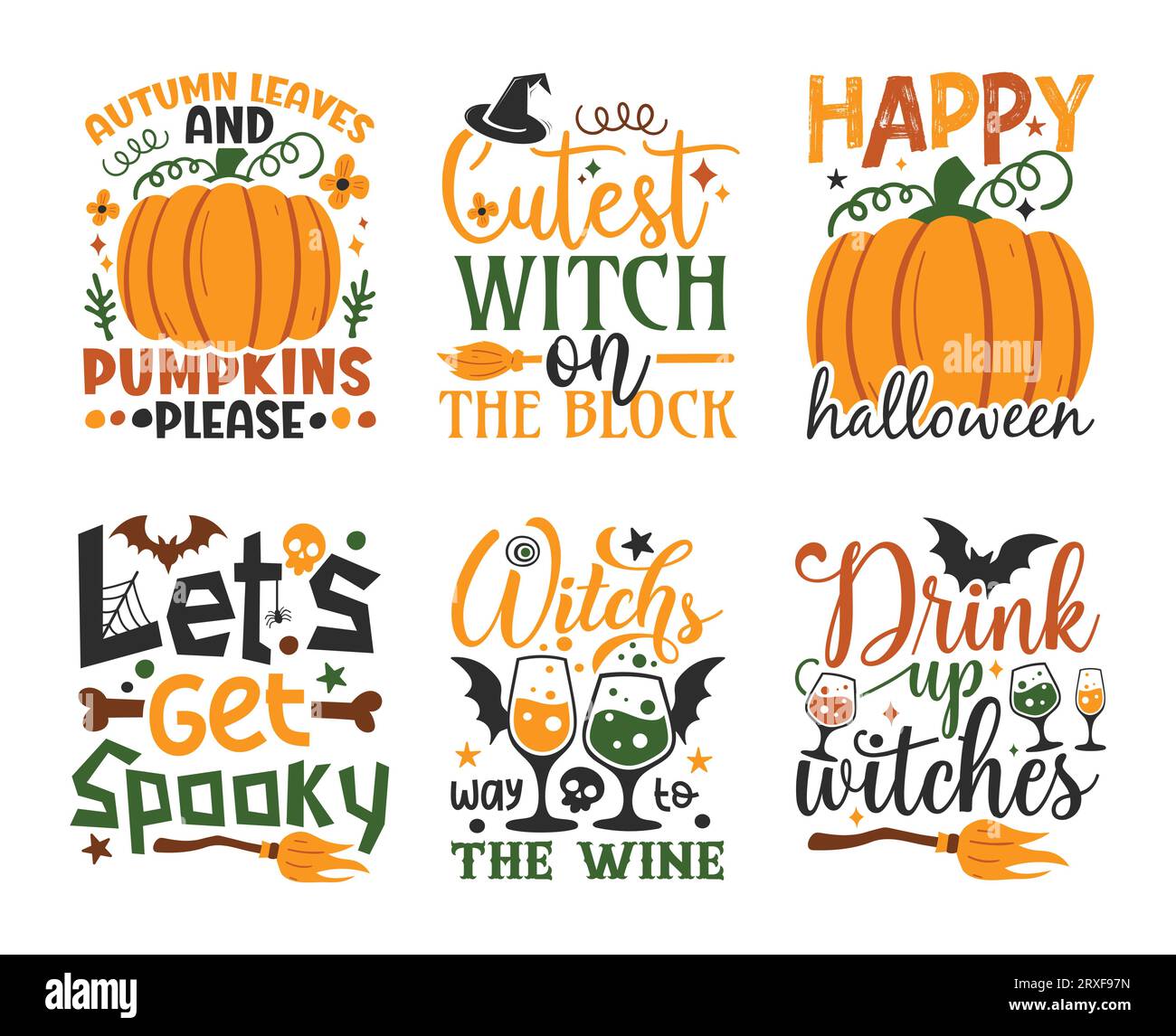 Set di design T-shirt tipografica Halloween ed elementi Spooky Illustrazione Vettoriale